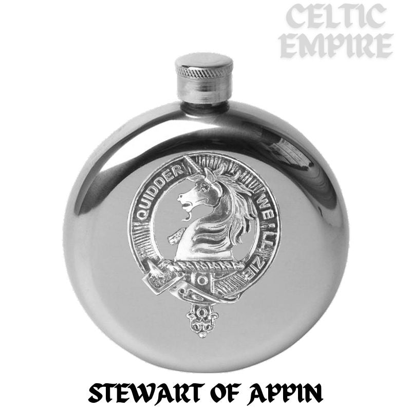 Stewart (Appin) 5 oz Round Family Clan Crest Scottish Badge Flask