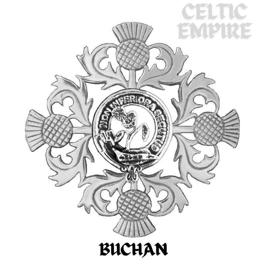 Buchan Family Clan Crest Scottish Four Thistle Brooch
