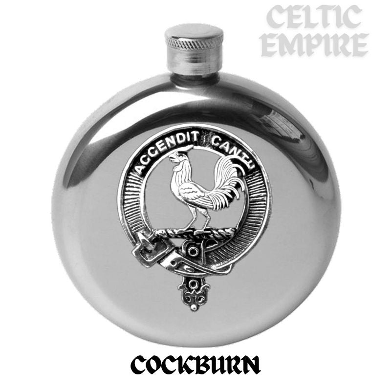 Cockburn Round Family Clan Crest Scottish Badge Flask 5oz