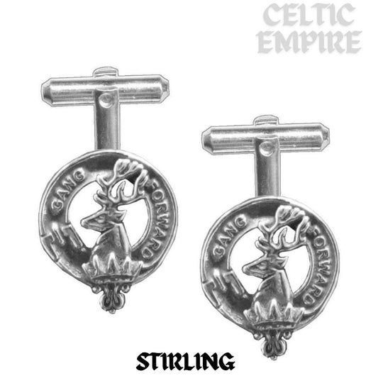 Stirling Family Clan Crest Scottish Cufflinks; Pewter, Sterling Silver and Karat Gold