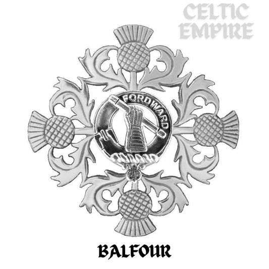 Balfour Family Clan Crest Scottish Four Thistle Brooch