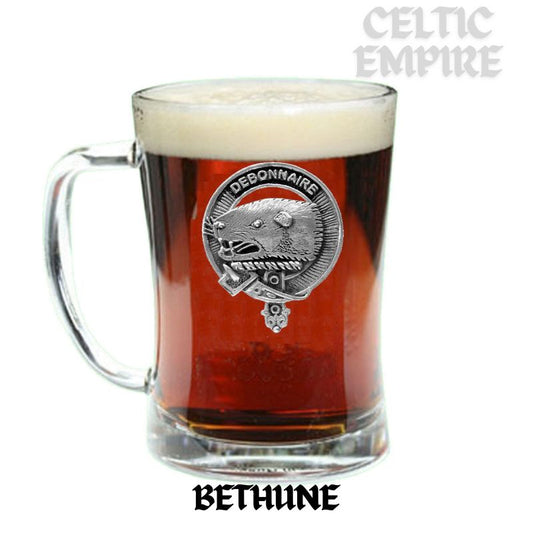 Bethune Family Clan Crest Badge Glass Beer Mug