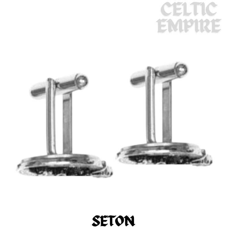 Seton Family Clan Crest Scottish Cufflinks; Pewter, Sterling Silver and Karat Gold