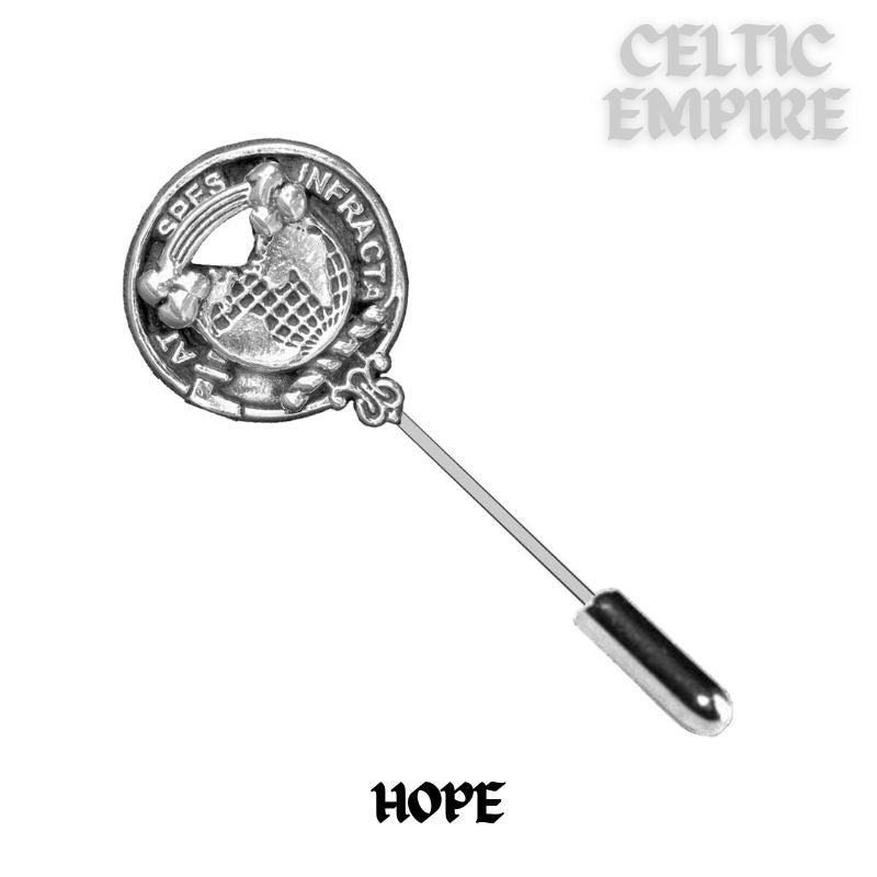 Hope Family Clan Crest Stick or Cravat pin, Sterling Silver