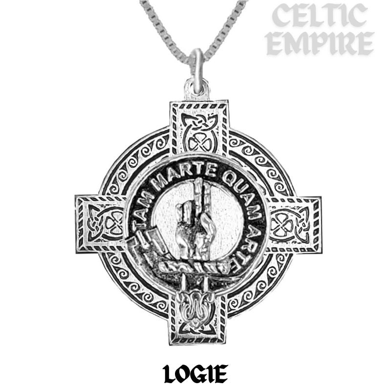 Logie Family Clan Crest Celtic Cross Pendant Scottish