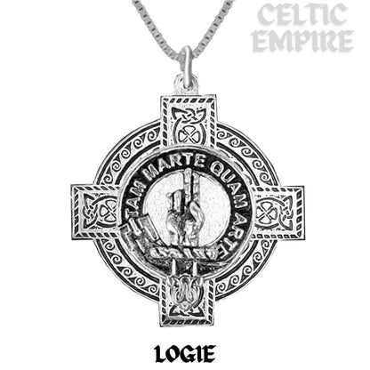 Logie Family Clan Crest Celtic Cross Pendant Scottish