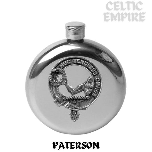 Paterson 5 oz Round Family Clan Crest Scottish Badge Flask