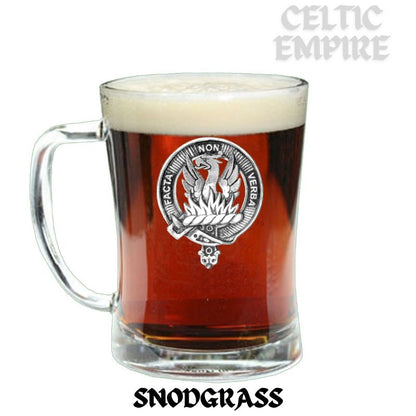 Snodgrass Family Clan Crest Badge Glass Beer Mug