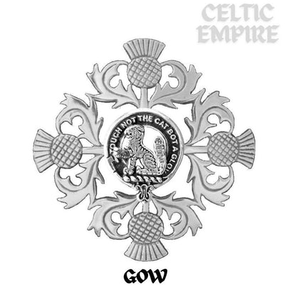 Gow Family Clan Crest Scottish Four Thistle Brooch