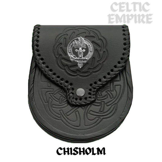 Chisholm Scottish Family Clan Badge Sporran, Leather