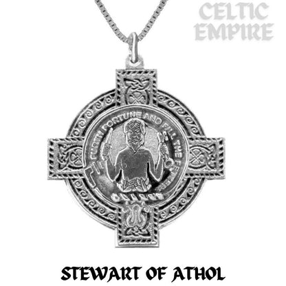 Stewart (Athol) Family Clan Crest Celtic Cross Pendant Scottish