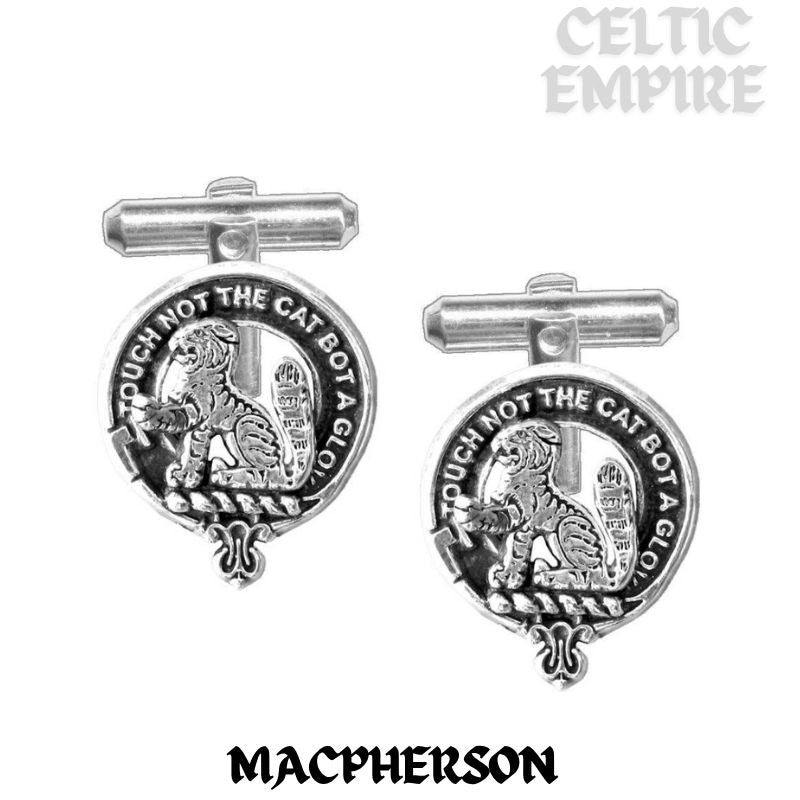 MacPherson Family Clan Crest Scottish Cufflinks; Pewter, Sterling Silver and Karat Gold