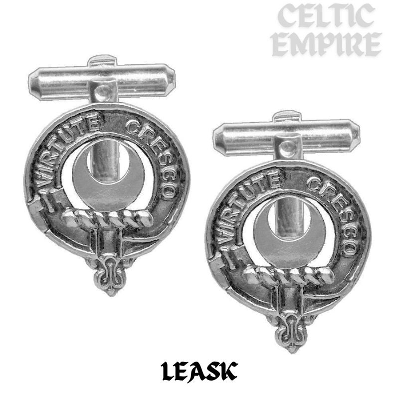Leask Family Clan Crest Scottish Cufflinks; Pewter, Sterling Silver and Karat Gold