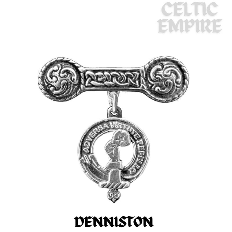 Denniston Family Clan Crest Iona Bar Brooch - Sterling Silver