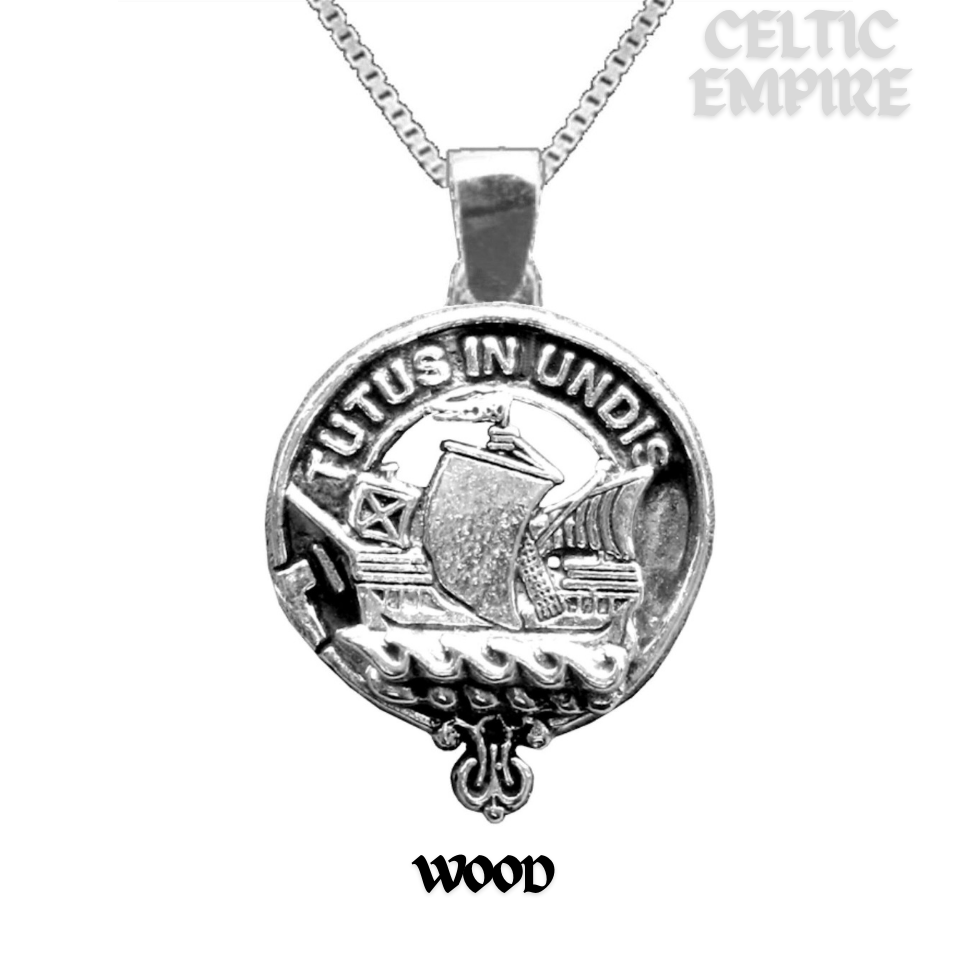 Wood Large 1" Scottish Family Clan Crest Pendant - Sterling Silver