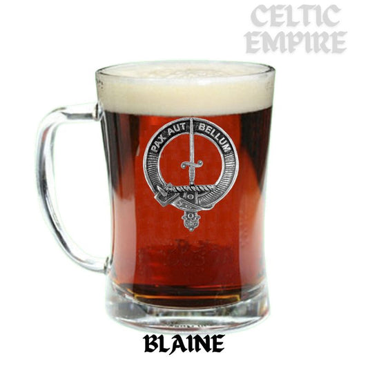 Blaine Family Clan Crest Badge Glass Beer Mug