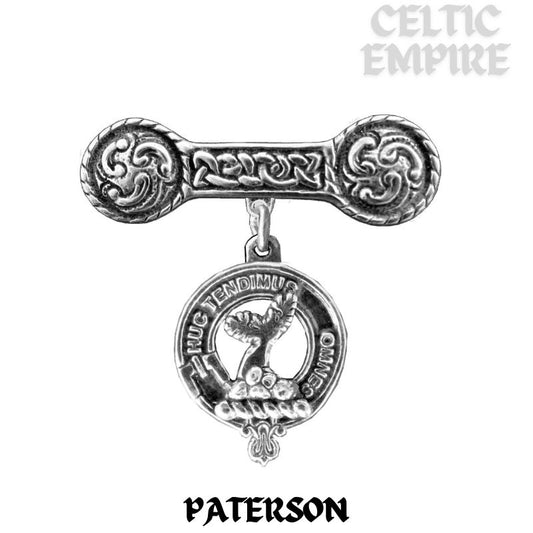 Paterson Family Clan Crest Iona Bar Brooch - Sterling Silver