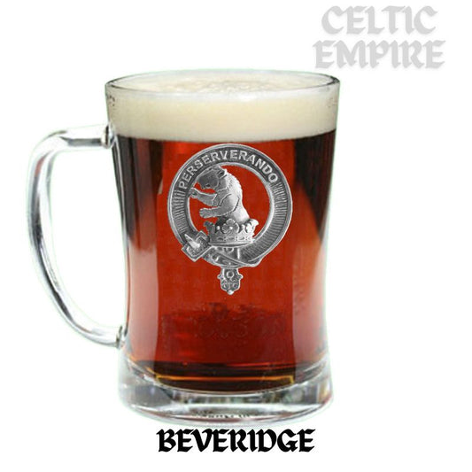 Beveridge Family Clan Crest Badge Glass Beer Mug