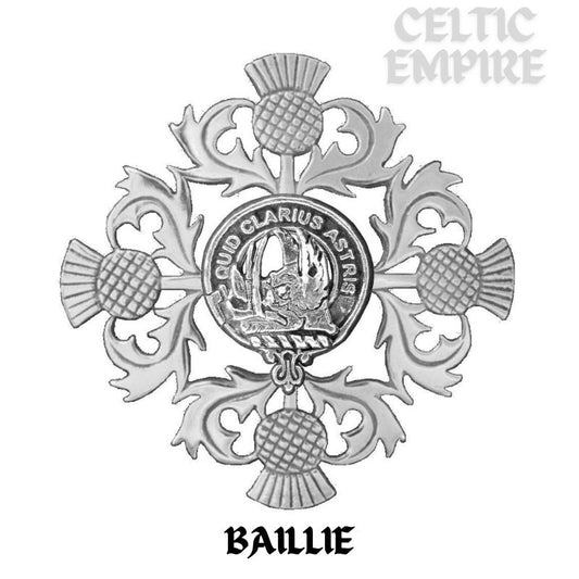 Baillie Family Clan Crest Scottish Four Thistle Brooch