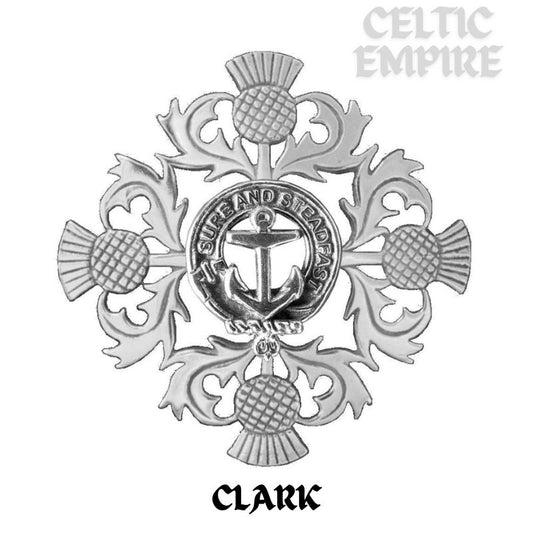 Clark Family Clan Crest Scottish Four Thistle Brooch