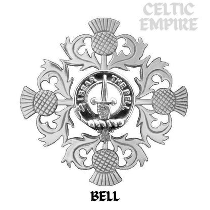 Bell Family Clan Crest Scottish Four Thistle Brooch