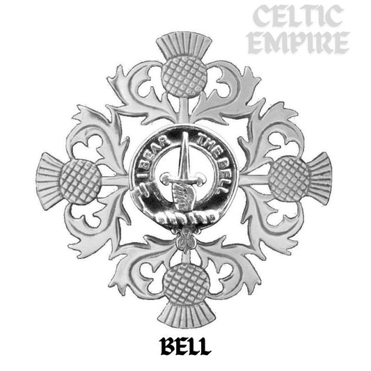 Bell Family Clan Crest Scottish Four Thistle Brooch