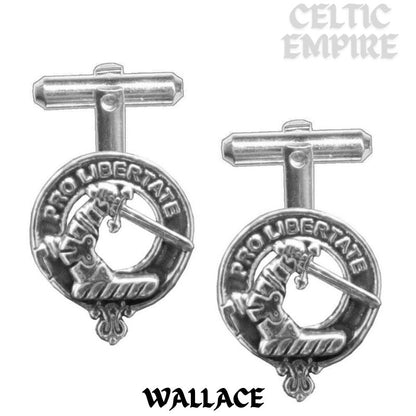 Wallace Family Clan Crest Scottish Cufflinks; Pewter, Sterling Silver and Karat Gold