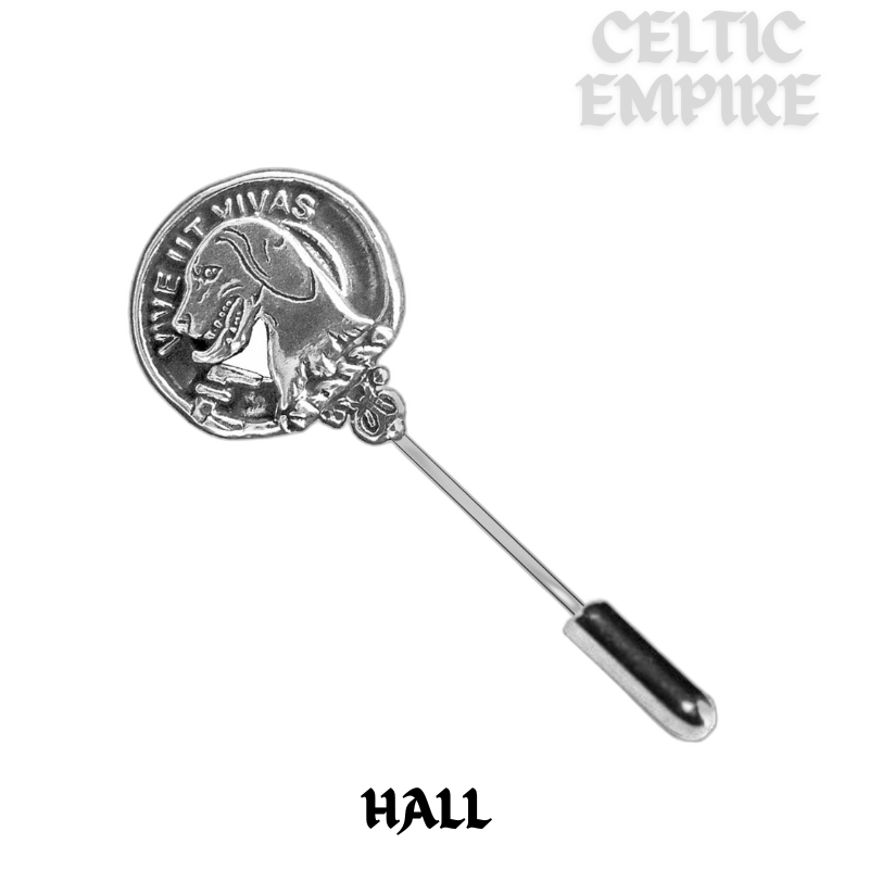 Hall Family Clan Crest Stick or Cravat pin, Sterling Silver