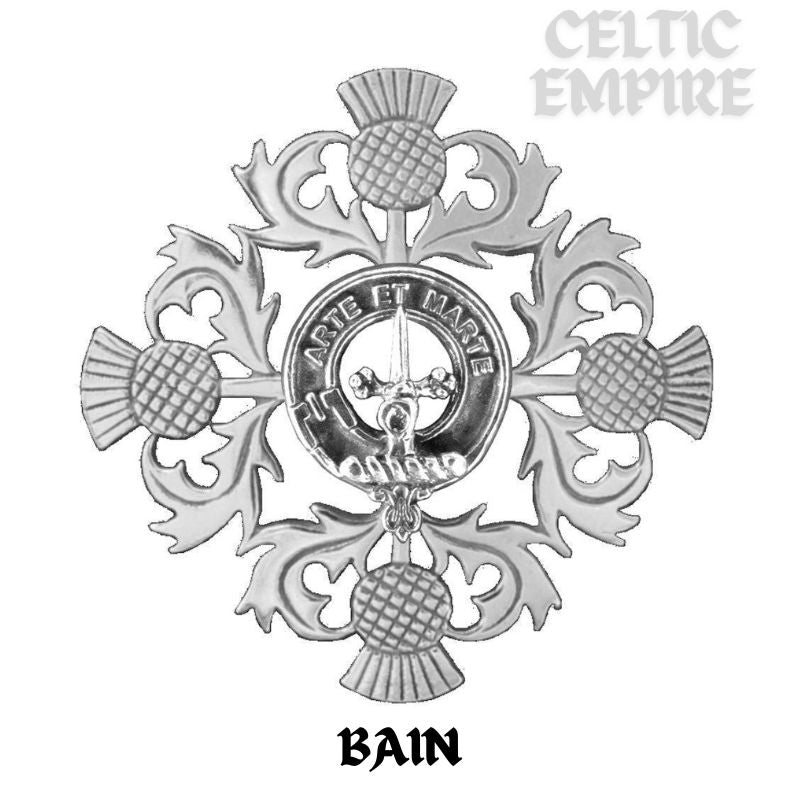 Bain Family Clan Crest Scottish Four Thistle Brooch