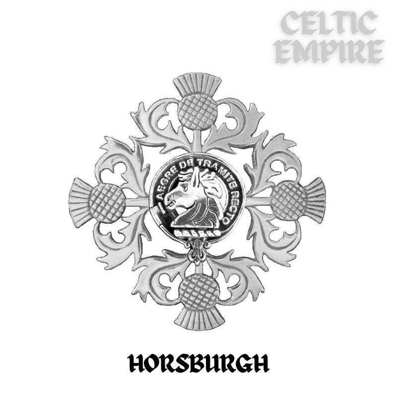 Horsburgh Family Clan Crest Scottish Four Thistle Brooch