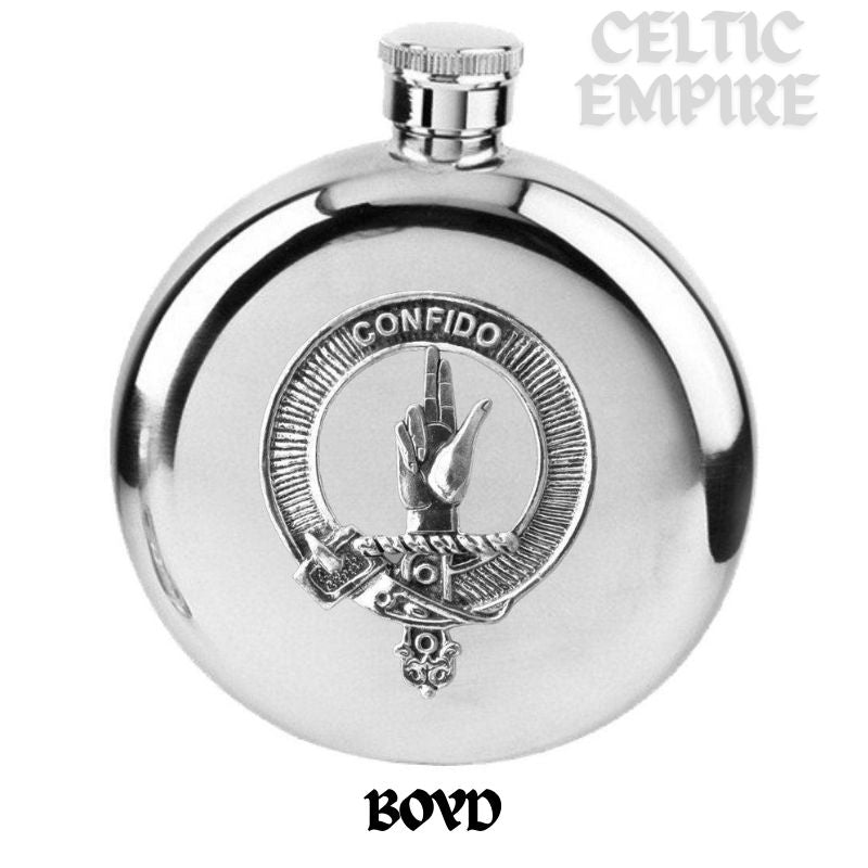Boyd Round Scottish Family Clan Crest Badge Stainless Steel Flask 5oz