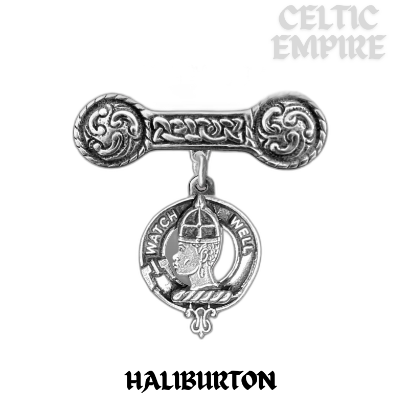 Haliburton Family Clan Crest Iona Bar Brooch - Sterling Silver