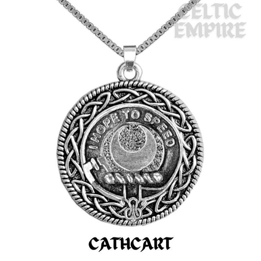 Cathcart Family Clan Crest Celtic Interlace Disk Pendant, Scottish Family Crest