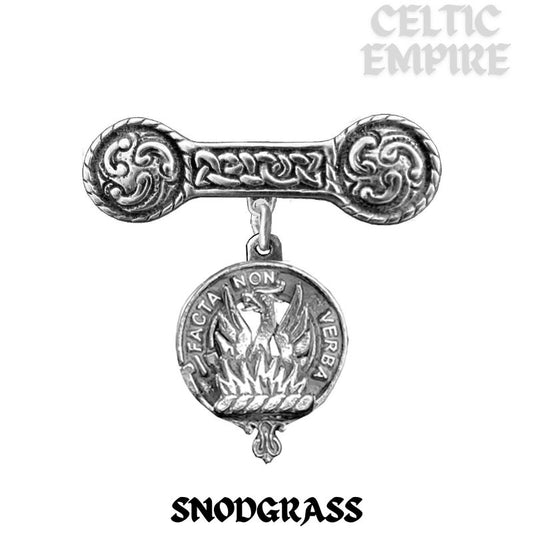 Snodgrass Family Clan Crest Iona Bar Brooch - Sterling Silver