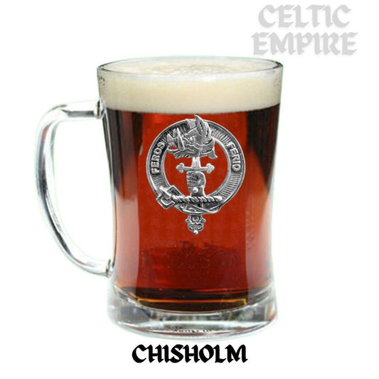 Chisholm Family Clan Crest Badge Glass Beer Mug