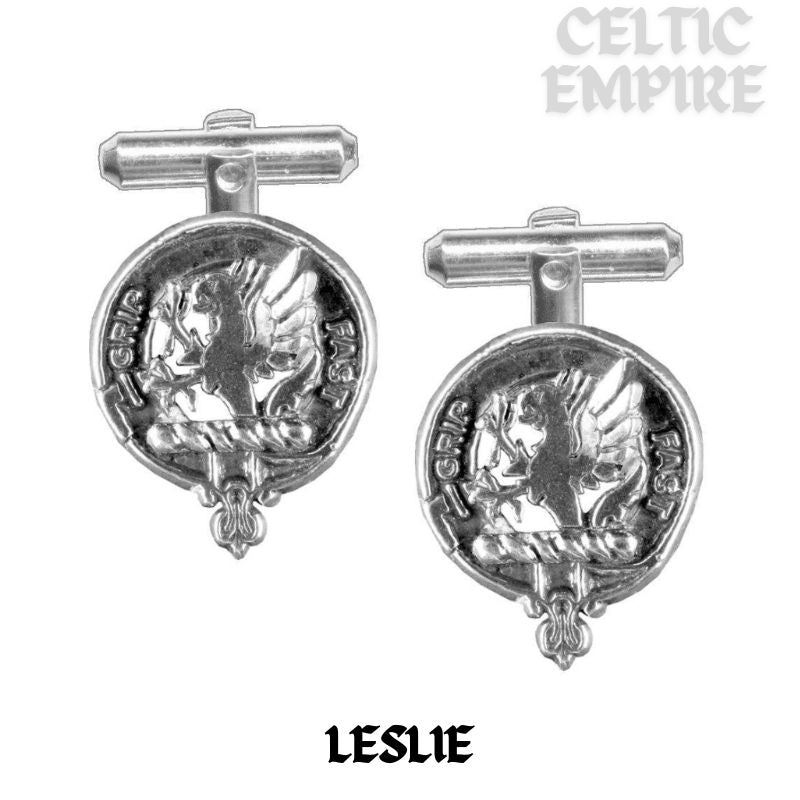 Leslie Family Clan Crest Scottish Cufflinks; Pewter, Sterling Silver and Karat Gold