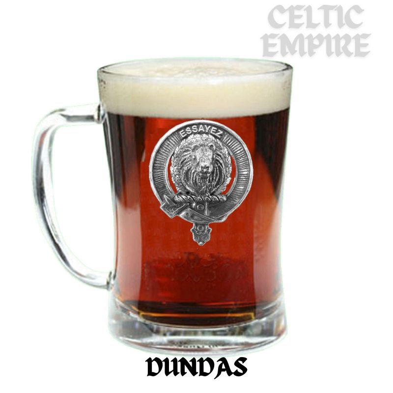 Dundas Family Clan Crest Badge Glass Beer Mug