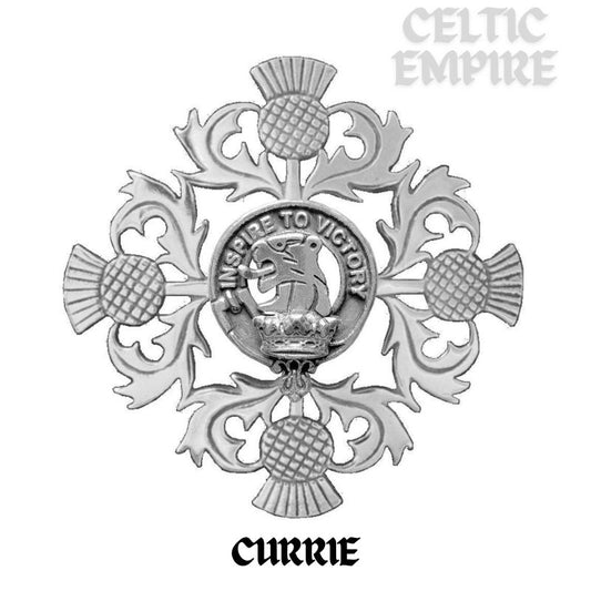 Currie Family Clan Crest Scottish Four Thistle Brooch
