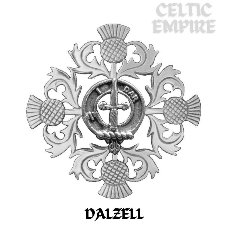 Dalzell Family Clan Crest Scottish Four Thistle Brooch