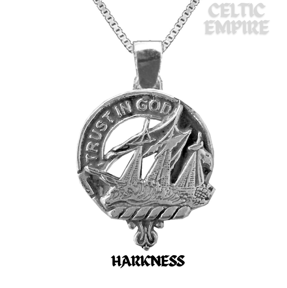 Harkness Large 1" Scottish Family Clan Crest Pendant - Sterling Silver