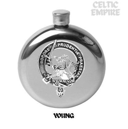 Young 5oz Round Family Clan Crest Scottish Badge Flask