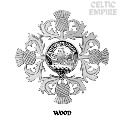 Wood Family Clan Crest Scottish Four Thistle Brooch