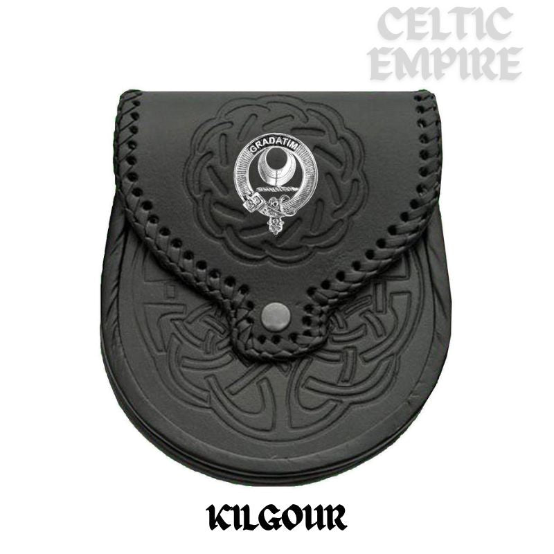 Kilgour Scottish Family Clan Badge Sporran, Leather