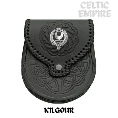 Kilgour Scottish Family Clan Badge Sporran, Leather