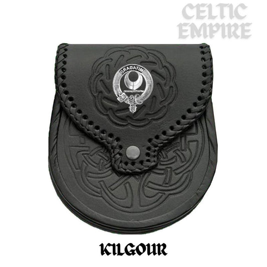 Kilgour Scottish Family Clan Badge Sporran, Leather