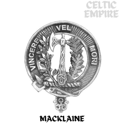 MacLaine Family Clan Crest Celtic Interlace Disk Pendant, Scottish Family Crest