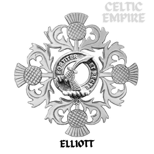 Elliott Family Clan Crest Scottish Four Thistle Brooch