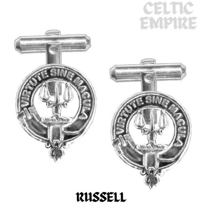 Russell Family Clan Crest Scottish Cufflinks; Pewter, Sterling Silver and Karat Gold