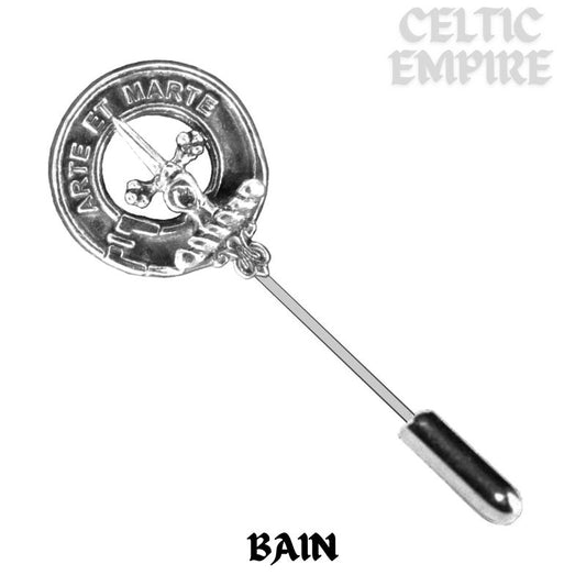 Bain Family Clan Crest Stick or Cravat pin, Sterling Silver