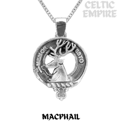 MacPhail Large 1" Scottish Family Clan Crest Pendant - Sterling Silver